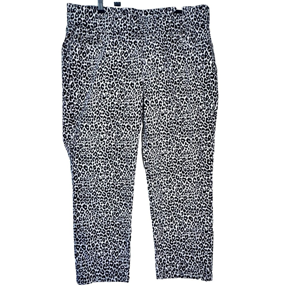 Jessica London Leopard Print Pants 20W Petite Stretch Slim Ankle Plus